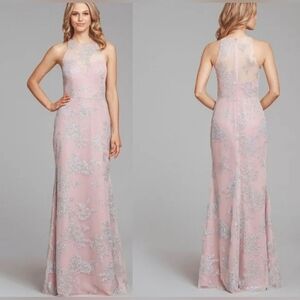Hayley Paige Occasions Light Pink Glittery Halter Gown Size 4